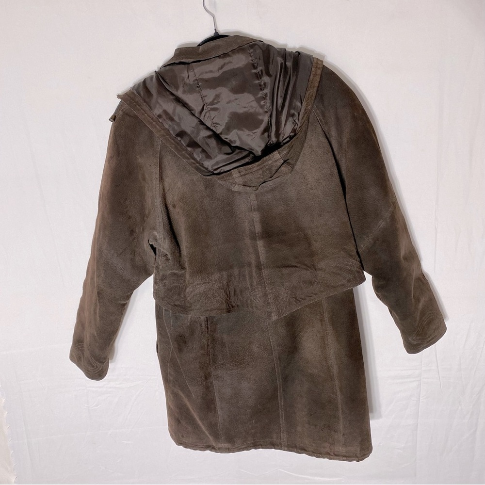 Vintage 90s Outlook Brown Suede Leather Coat With Drawstring Waist M - Picture 15 of 16